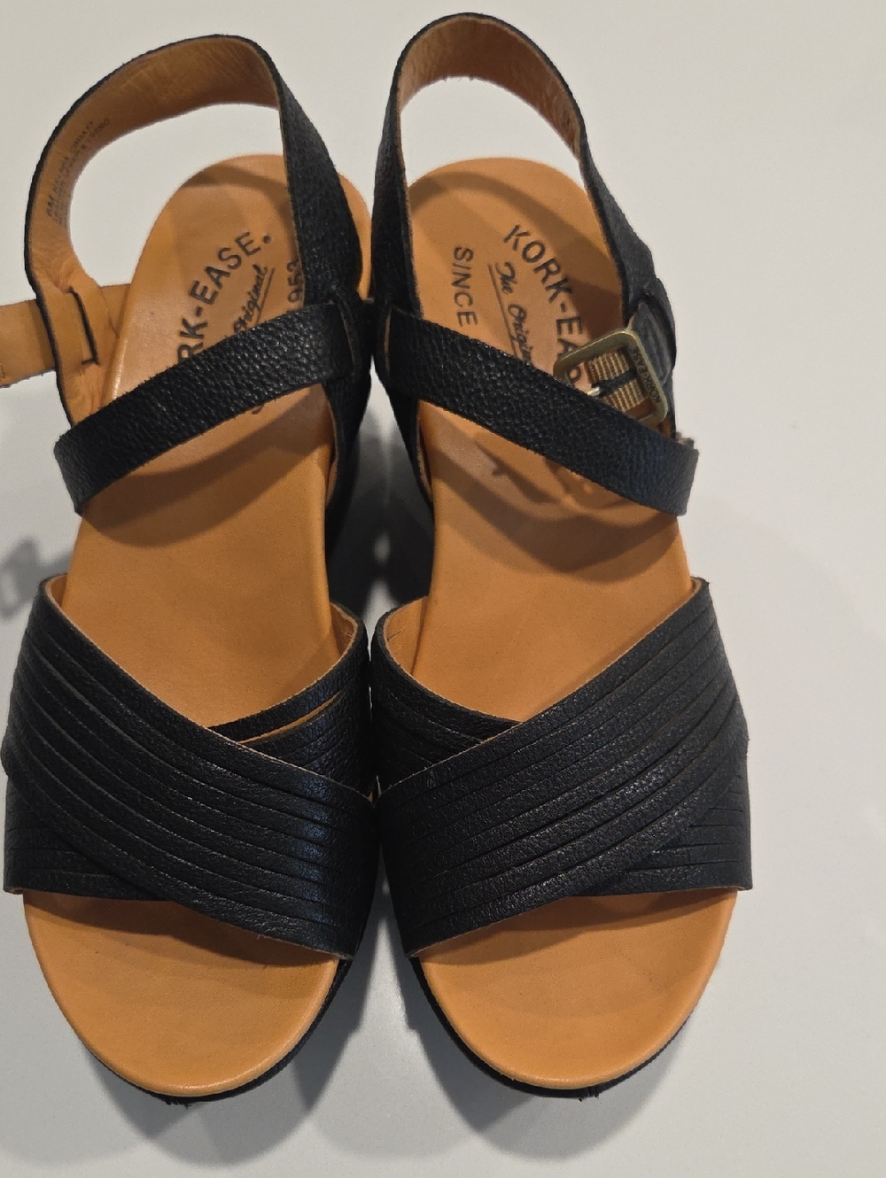 Kork-Ease Black Leather Crossband Slingback Sandals